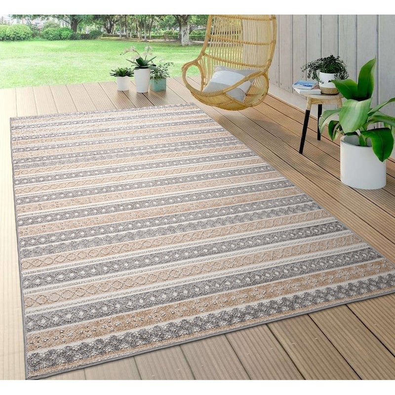 World Rug Gallery Contemporary Geometric Stripe Indoor/Outdoor Area Rug