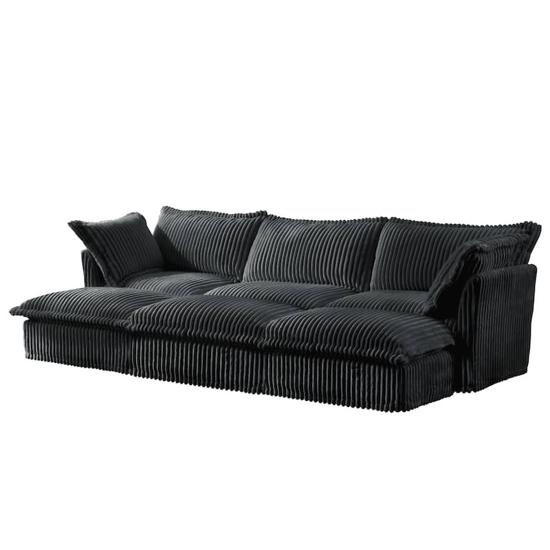 Living Room Corduroy Slipcovered 3-Seat Sofa with 3 Ottomans