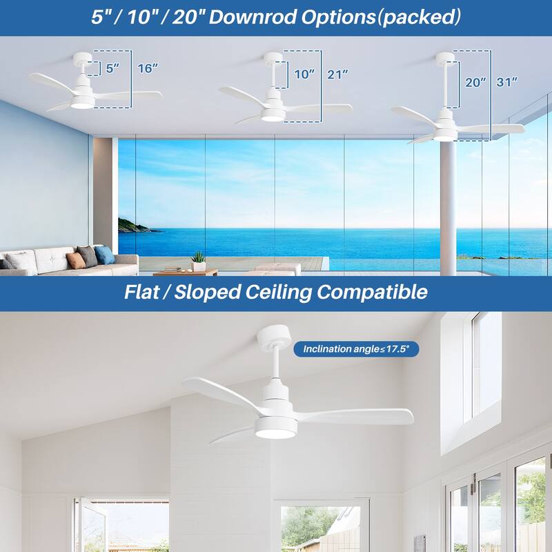 48 Inch Smart Wood Ceiling Fan with Light and Remote/App Control, Integrated LED Included