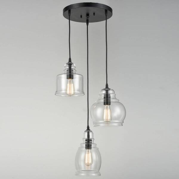 Forio Modern Industrial Chandelier Mason Jar Island 3-Light ...