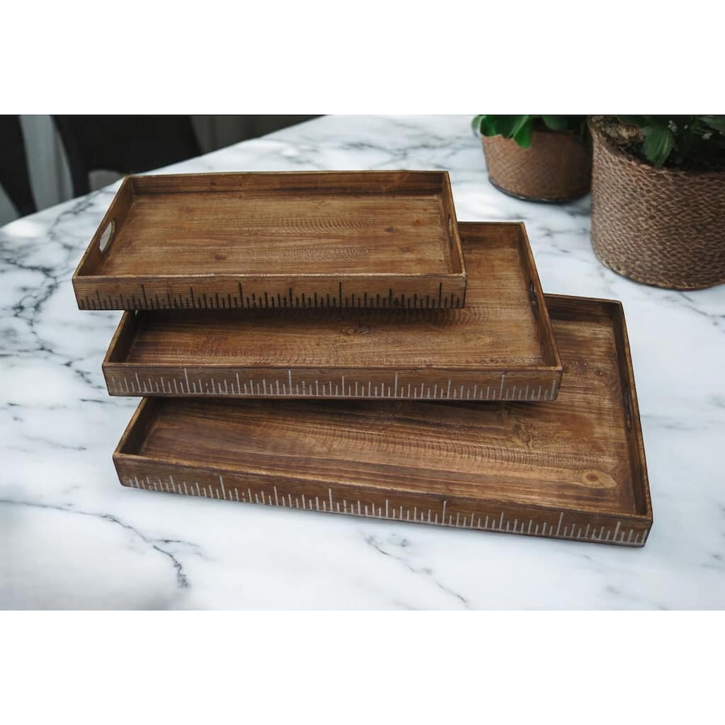 HomeRoots Set of Three Brown Wood Nesting Serving Trays - 1" W x 19" D x 12" H