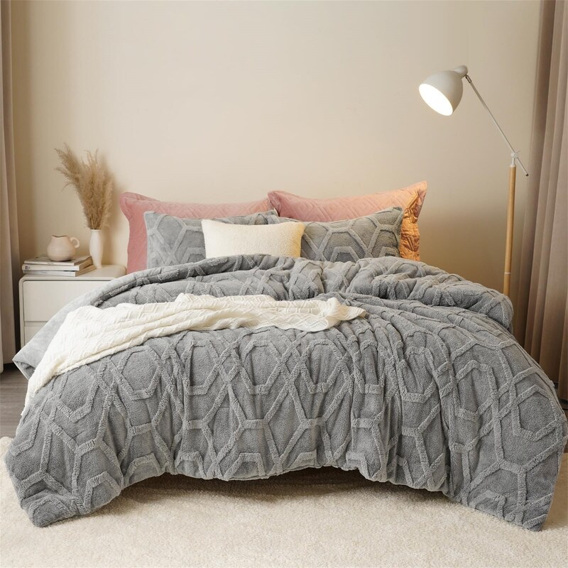 Warm Sherpa Fleece Comforter Set King Khaki