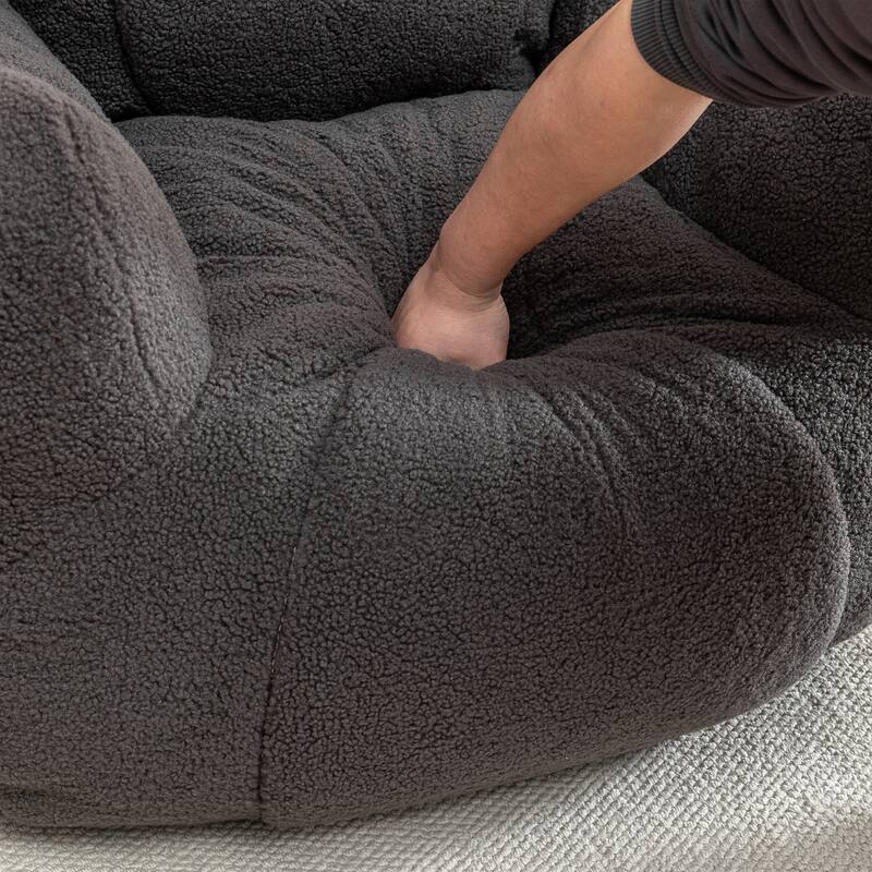 Teddy Tufted Bean Bag Chair with Memory Foam Filler, Lazy Sofa with Armrests, Adults Floor Sofa for Apartment Living Room