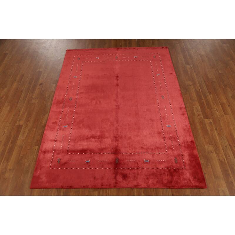 Tribal Gabbeh Indian Area Rug Handmade Red Modern Wool Carpet - 5'4" x 7'6"