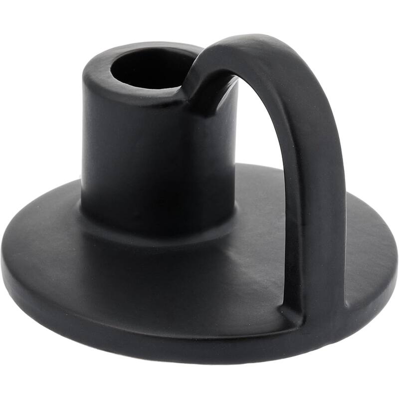 Matte Black Set of Two Elise Short Ceramic Candlesticks Aria Home