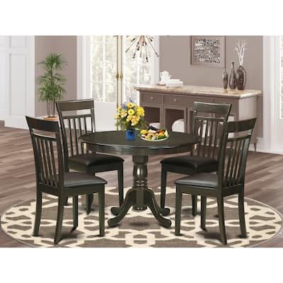 French Country Dining Set - 5 Piece Kitchen Table & Chair Set - Round Pedestal Table - Cappuccino Finish