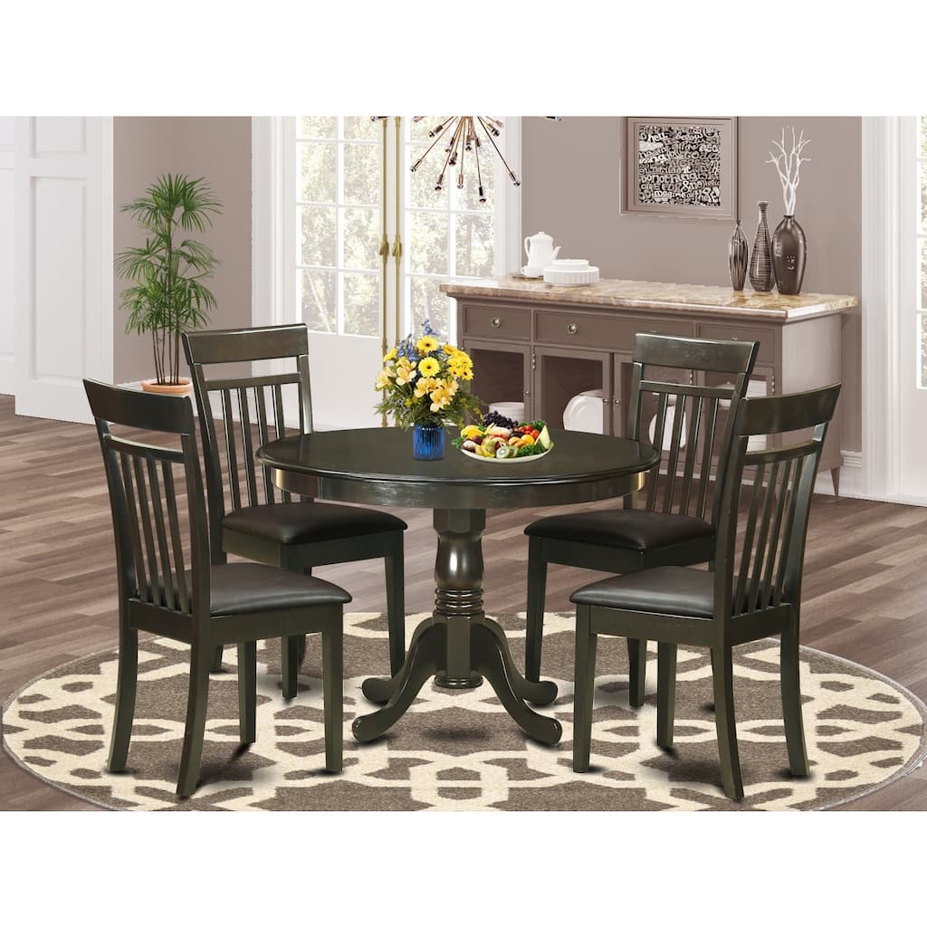 French Country Dining Set - 5 Piece Kitchen Table & Chair Set - Round Pedestal Table - Cappuccino Finish