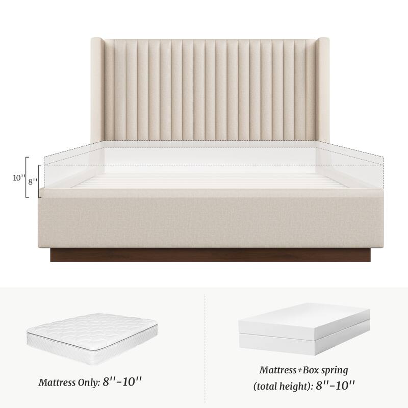 Wooden Upholstered Platform Bed with Padded Headboard-Queen/King Size