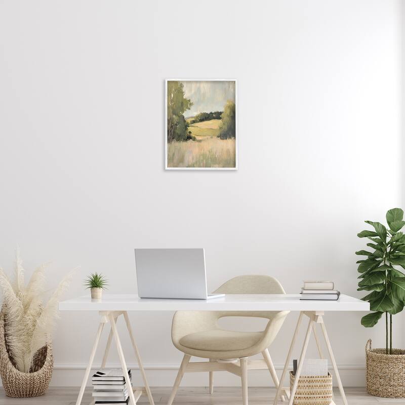 Stupell Painterly Green Valley View Framed Giclee Art Design By Petal Prints Design