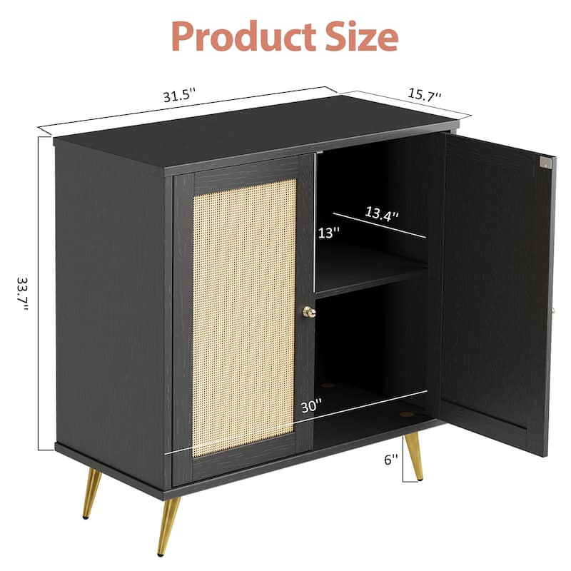 Farmhouse Rattan Storage Cabinet, Natural Buffet Sideboard - N/A