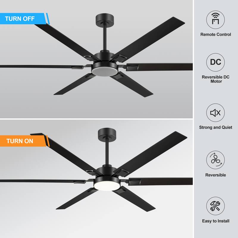72 Inch Large LED Ceiling Fan with Light Kit and Remote Control