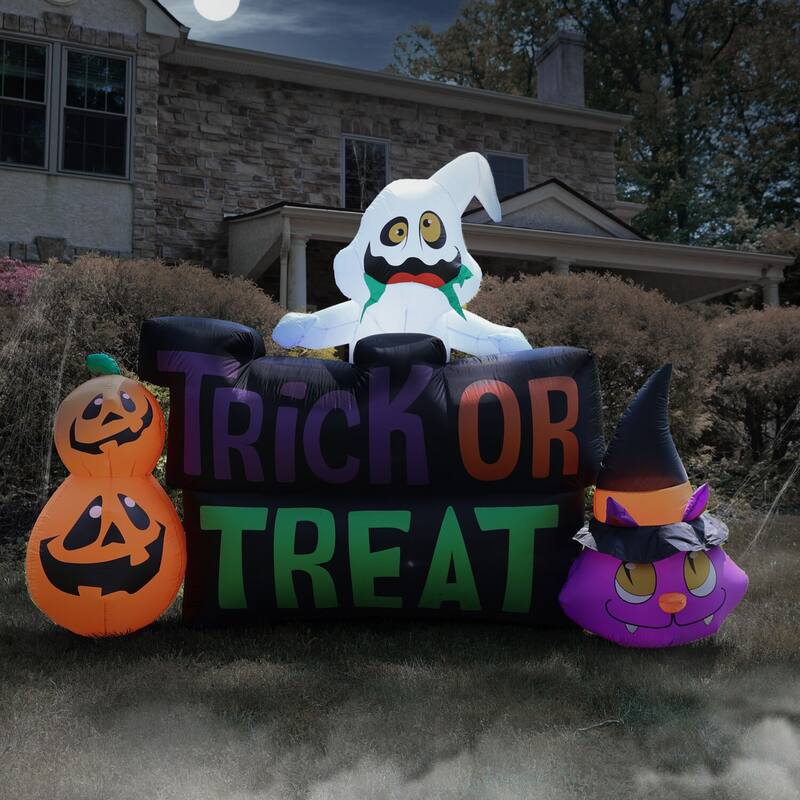 Haunted Hill Farm 8-Ft. Wide Pre-lit Inflatable Trick or Treat Sign