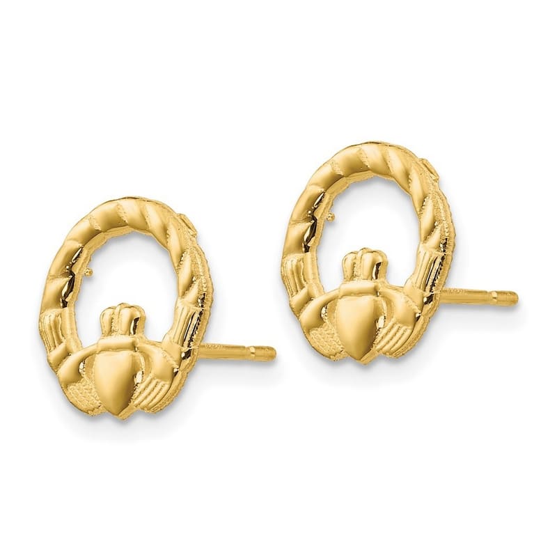 Curata 14k Yellow Gold 13mm Polished Twist Irish Claddagh Celtic Post Earrings