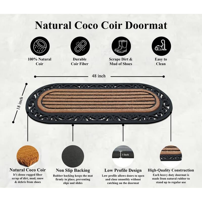 A1HC First Impression Oval 18" X 48" Rubber and Coir Molded Double Doormat