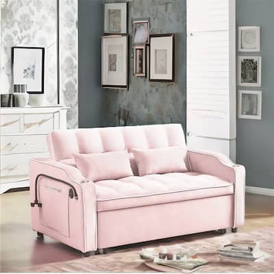 Versatile Foldable Sofa Bed in 3 Lengths,Adjustable Back w/ USB