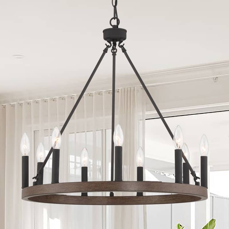 Acroma Adriana 9-Light Dining Room Steel Dimmable Wagon Wheel Chandelier