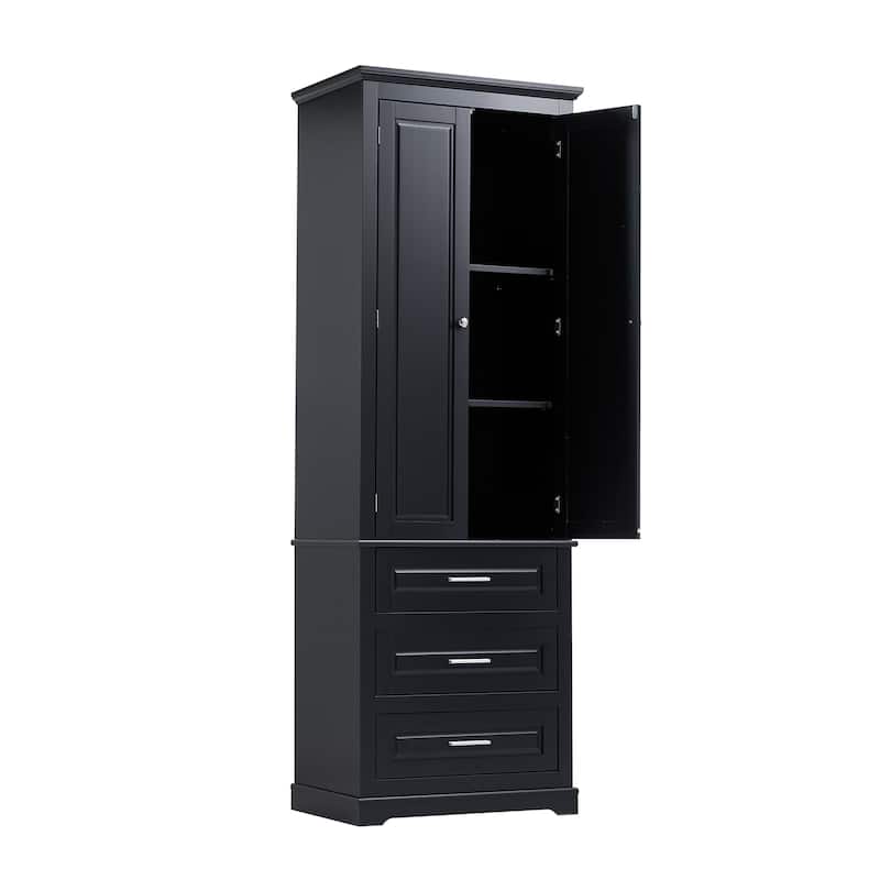 Roomfitters Tall Storage Cabinet with 3 Drawers for Bathroom or Office Freestanding Painted MDF Frame