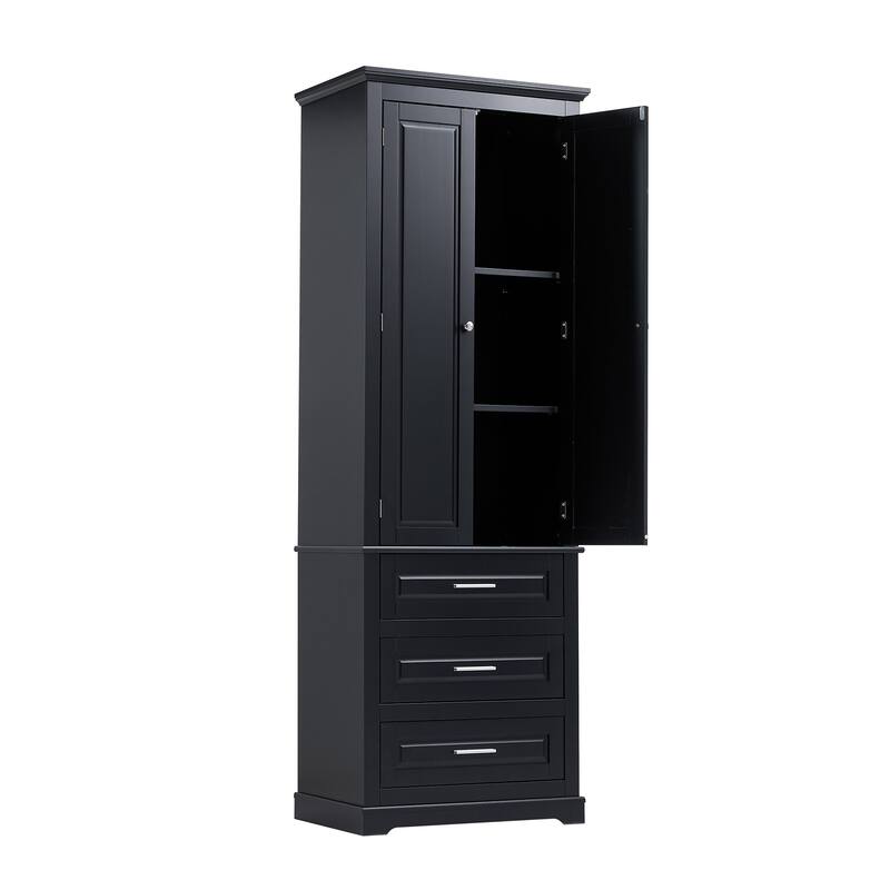 Tall Storage Cabinet with Three Drawers for Bathroom/Office, Black
