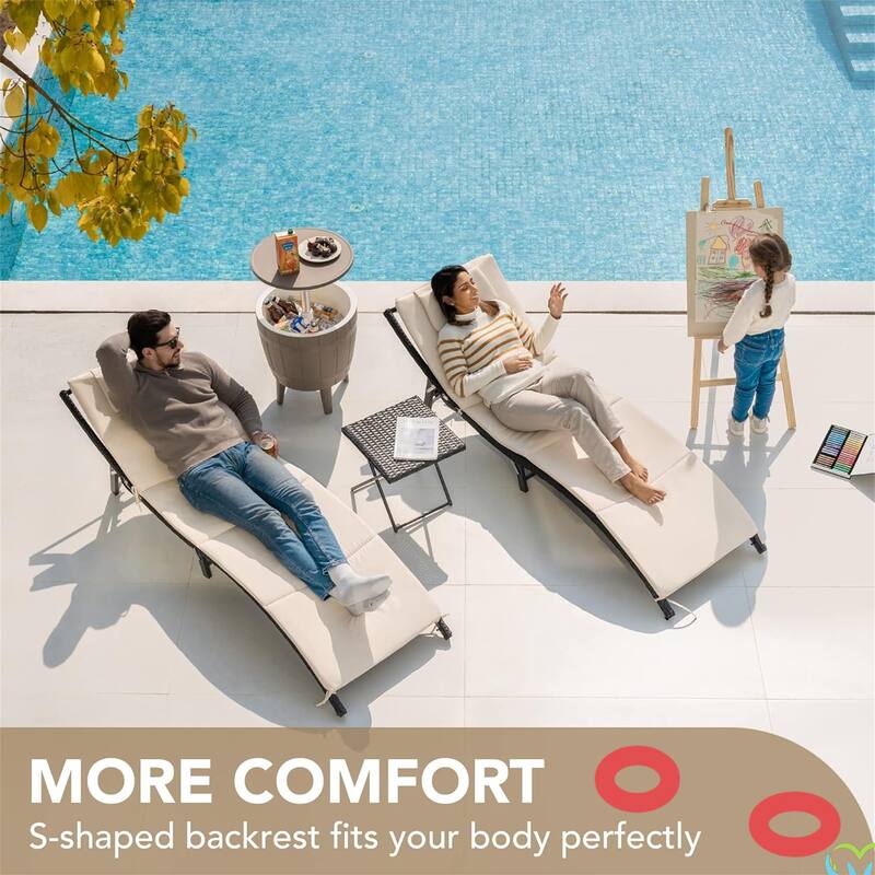 Chaise Lounge Sets Outdoor Rattan Adjustable Back 3 Pieces