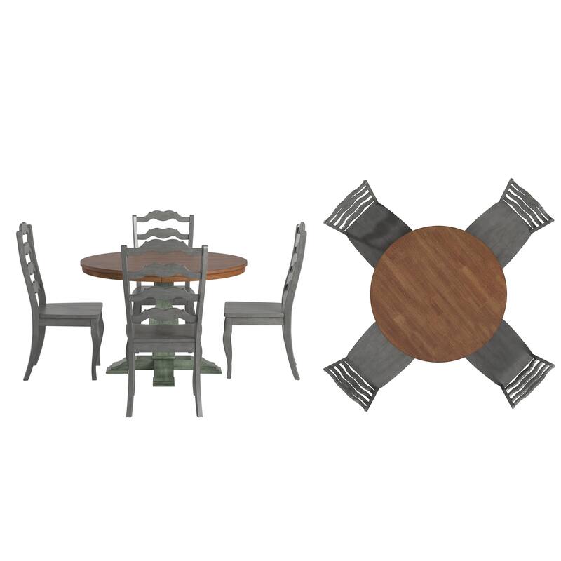 Ronda 45" Round Solid Wood Top Dining Set with French Ladder Back Chairs
