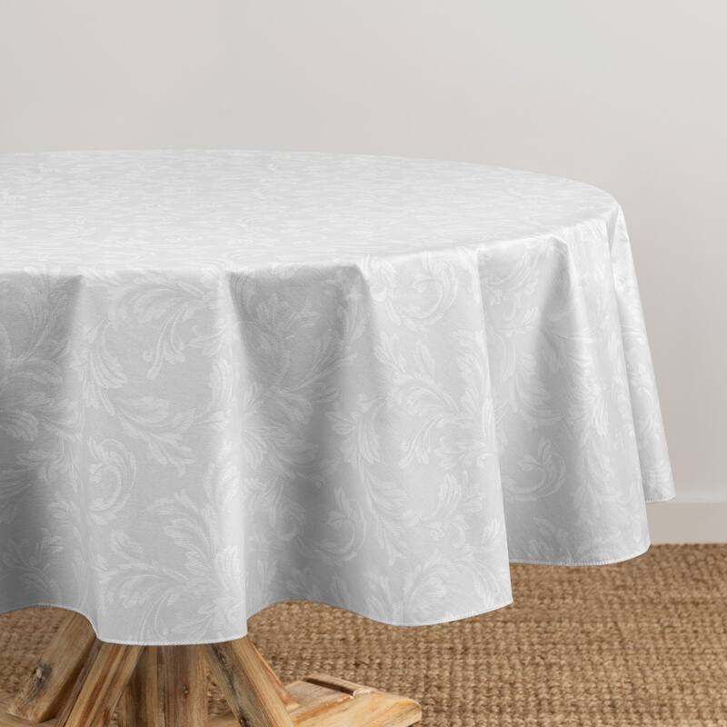 Camile Floral Scroll Damask Pattern Vinyl Indoor/Outdoor Tablecloth - 70" Round - Gray/White