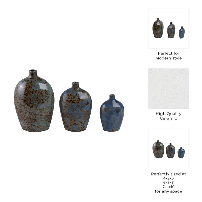 Stoneware Decorative Vases Modern Accent (Set of 3) - 10/8/6" Blue