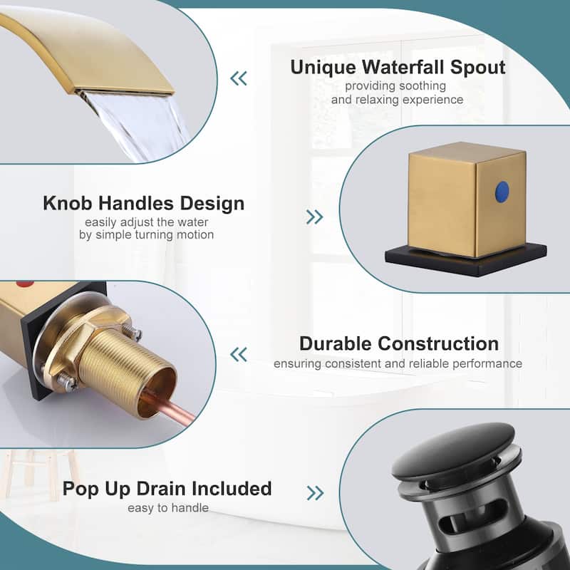 WOWOW 8-inch Two Handle Waterfall Bathroom Faucet