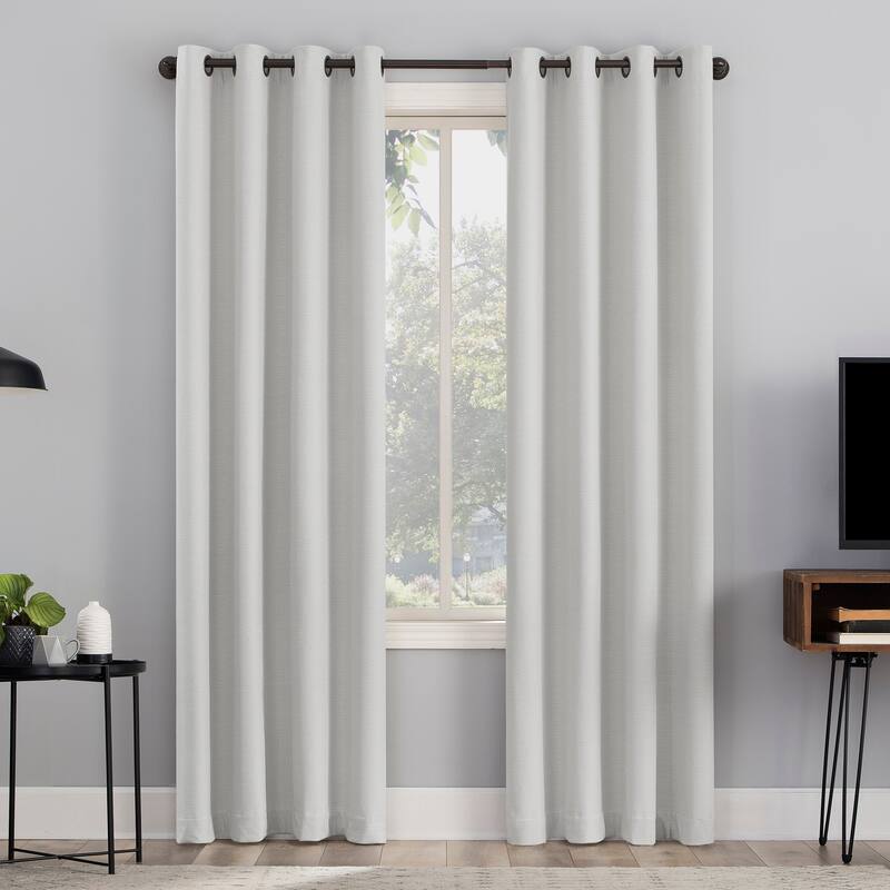 Sun Zero Channing Grid Texture Draft Shield Fleece Insulated Total Blackout Grommet Curtain Panel, Single Panel - 50" x 84" - Pearl