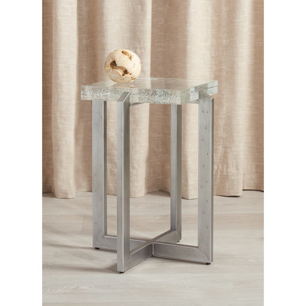 SAFAVIEH Couture Pixie Square Bubble Glass Accent Table - 15"W x 15"D x 21"H