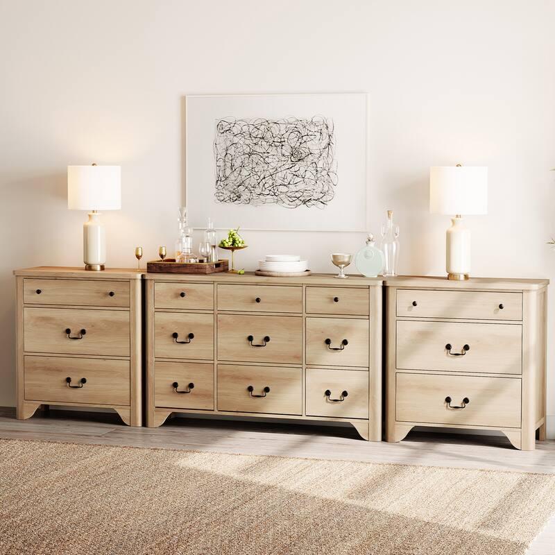 WAMPAT 3 Pieces Farmhouse Dresser Set,Wooden Storage Cabinet for Bedroom, Hallway, Closet