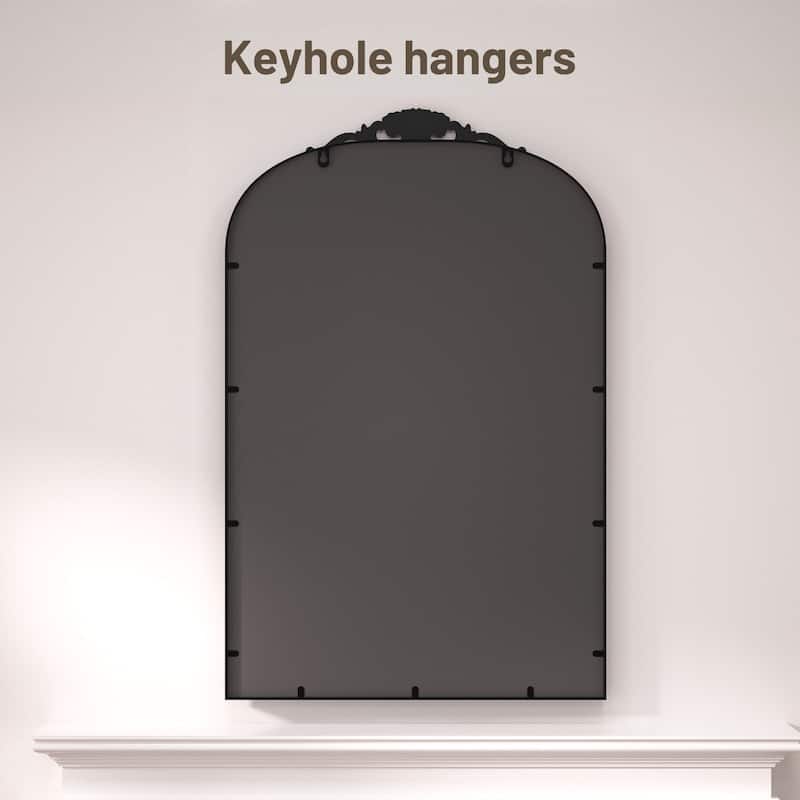 Keonjinn Art Decorative Accent Arched Wall Mirrors, Relief Frame, Antique Black/Gold