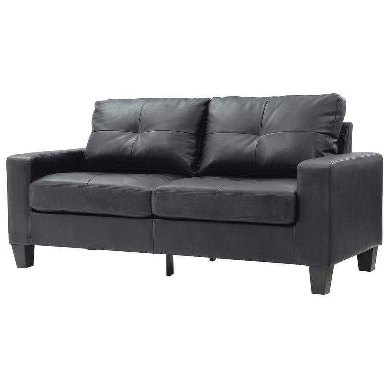 Square Arm Faux Leather Tufted Straight Sofa - 71" - Black