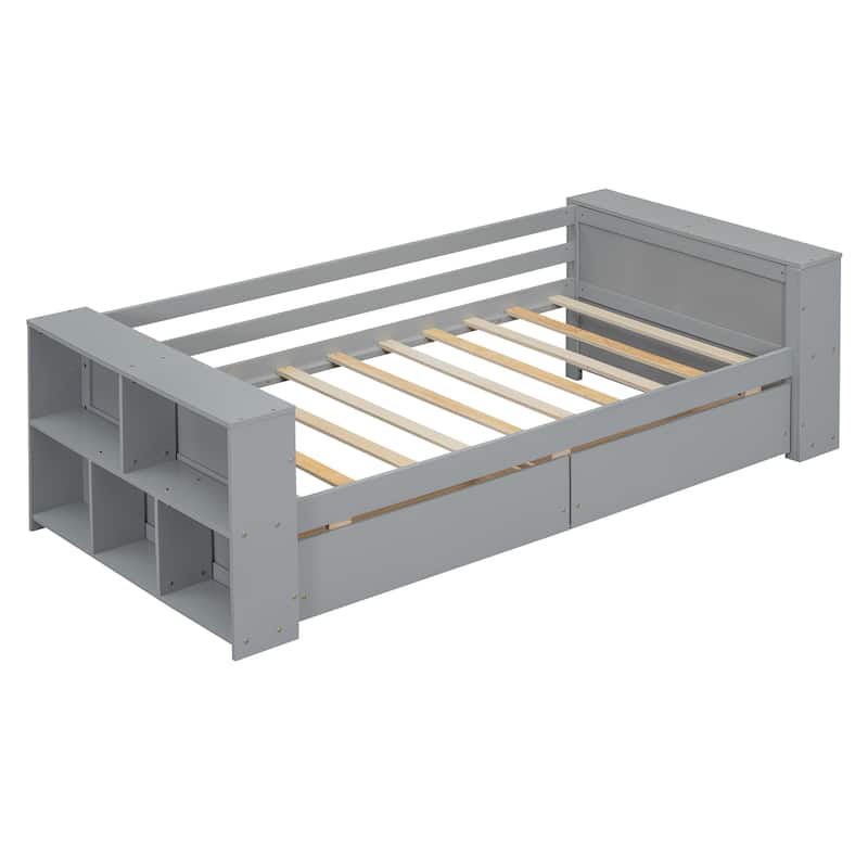 Twin Size Daybed with Shelves and Drawers - White Finish