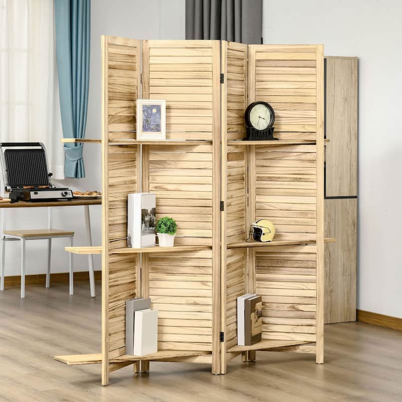 Versatile 4-Panel Folding Room Divider with Storage Shelves for Enhanced Organization and Aesthetic Appeal