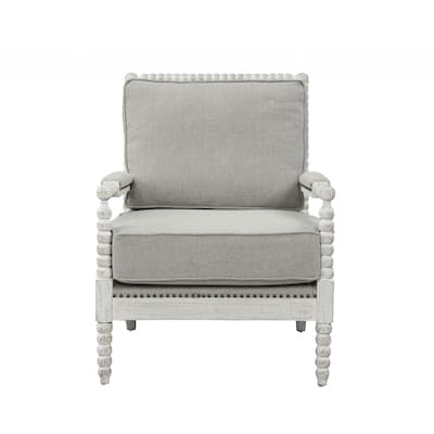 HomeRoots 35" Gray Linen And Light Oak Solid Color Club Chair - 35