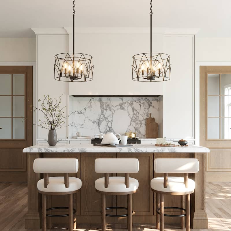 Acroma 4 - Light Steel Dimmable Drum Chandelier