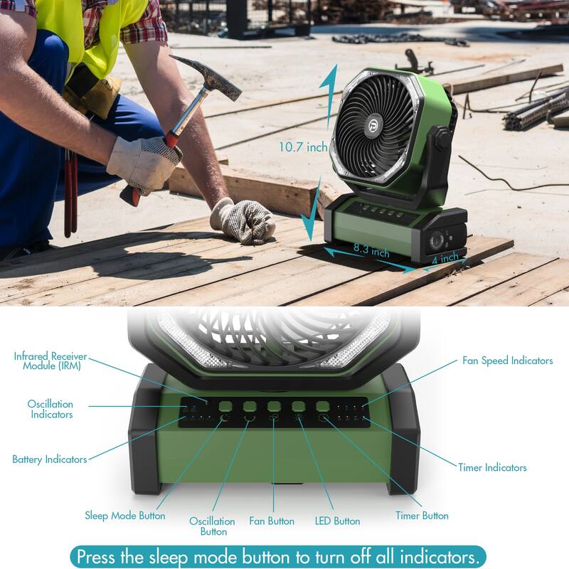 4 Powerful Speeds 20000mAh Battery Operated Camping Timer Fan with LED