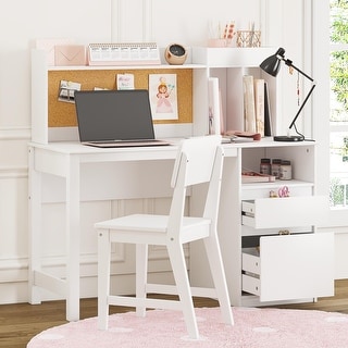 COSTARS Kids Study Desk and Chair Sets with Hutch and 2 Storage Drawers
