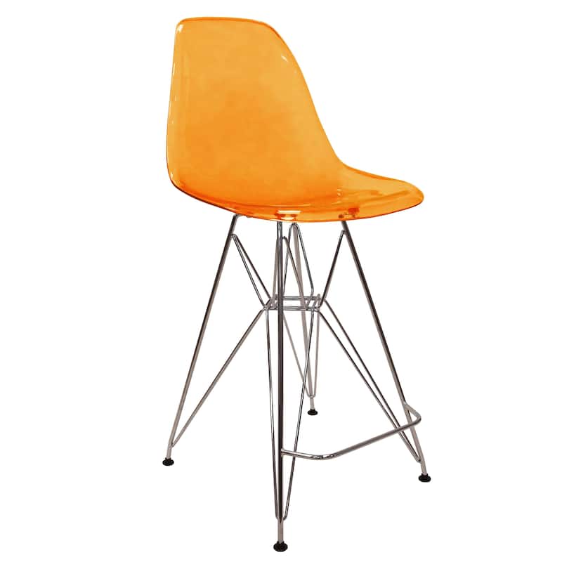 LeisureMod Modern Cresco Acrylic Barstool with Chrome Base and Footrest for Home Bar Restaurant