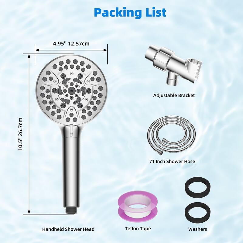 High Pressure 10-Spray Handheld Shower with 71-Inch Hose, Adjustable Holder