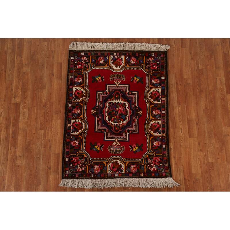 Hand Knotted Oriental 100% Wool Carpet Traditional Medallion Red Bakhtiari Area Rug - 4' 7'' X 3' 6''
