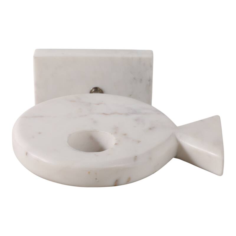 Stone Marble Figurine Coastal Fish Sculpture Home Office - 9" White - 9" x 4" x 9.5"