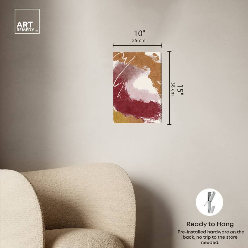 Art Remedy Burgundy And Cork Gallery Wrapped Boho Abstract 1 Piece Canvas Wall Art