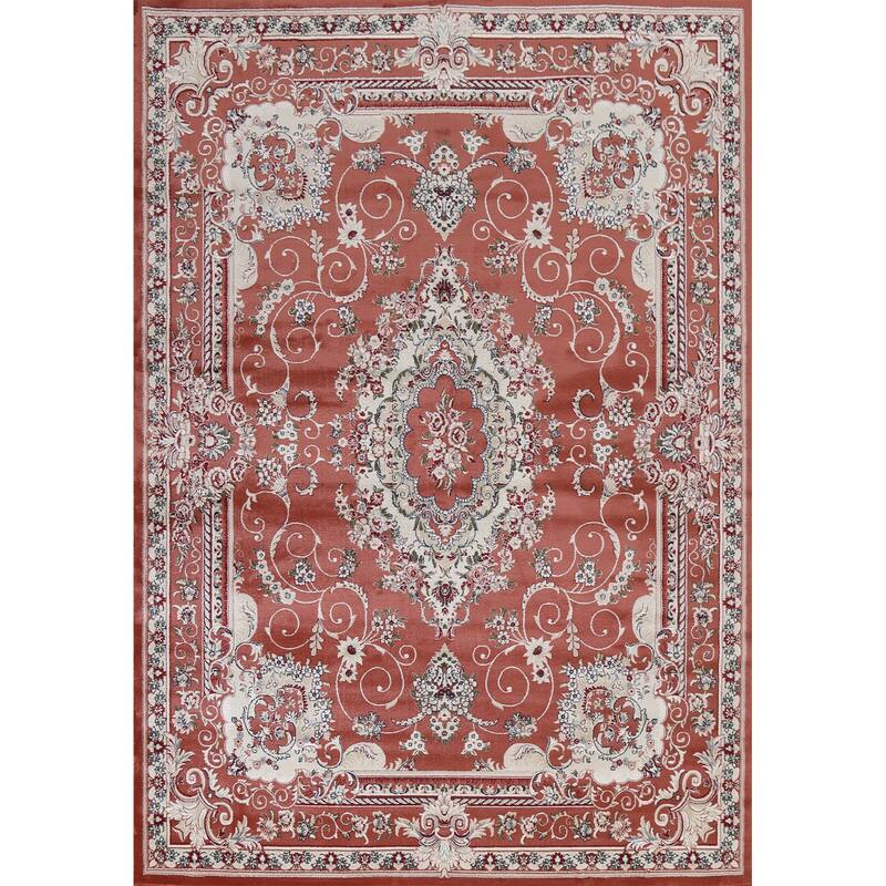 Floral Medallion Transitional Oriental Turkish Rug Traditional Carpet - 6'7" x 9'6" - Orange
