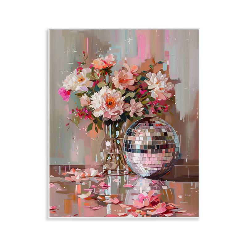 Stupell Disco Ball & Flowers Still Life Wall Plaque Art Design By Arlington Prints - 11 x 14