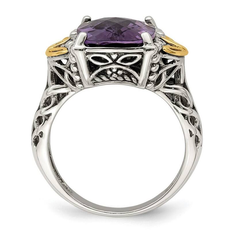 Curata 925 Sterling Silver Polished Prong set With 14k Amethyst Ring