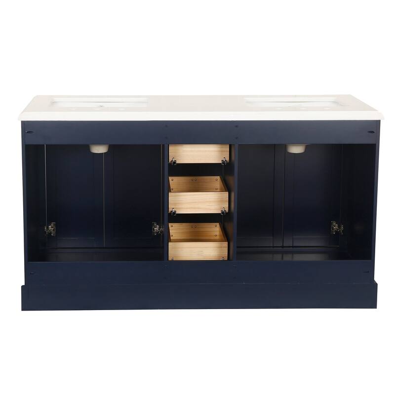 60/72 Inches Plywood Freestanding Bathroom Vanity Set with Drawer and Ceramic Sink