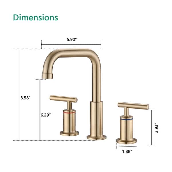 dimension image slide 1 of 5, Vanityfair 8" Widespread Double Handles Bathroom Sink Faucet with Drain Assembly