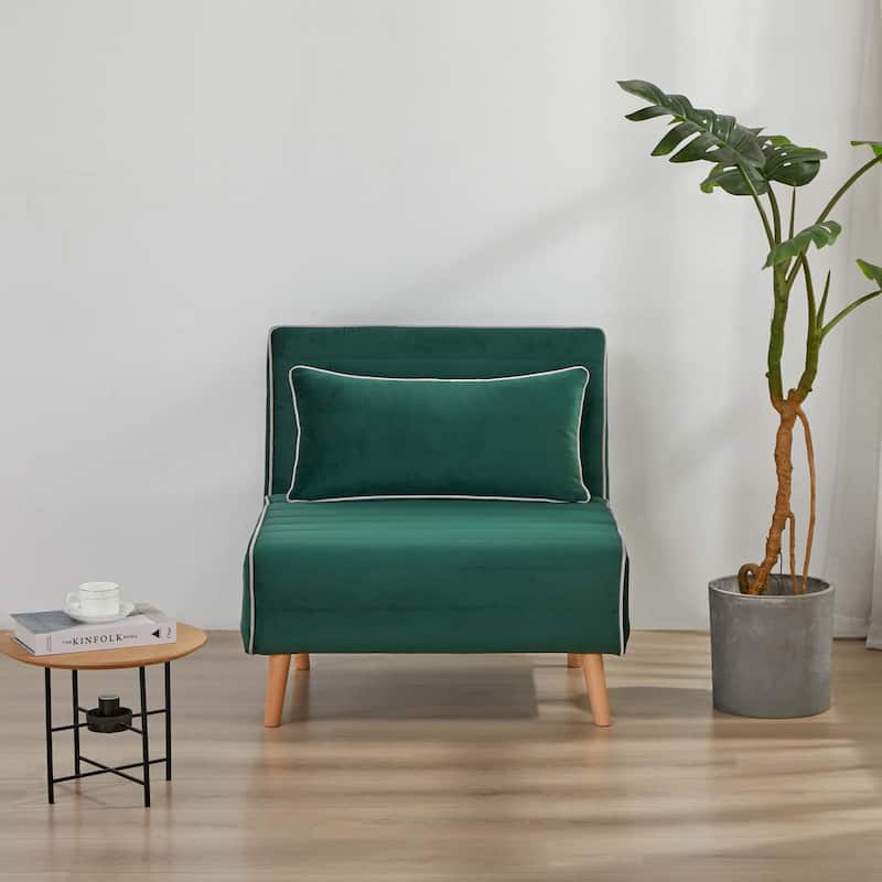 2-Piece Velvet Foldable Sleeper Sofa Chair, Sofa Bed with 3-Position Adjustable Backrest, Quick 10-Second Conversion
