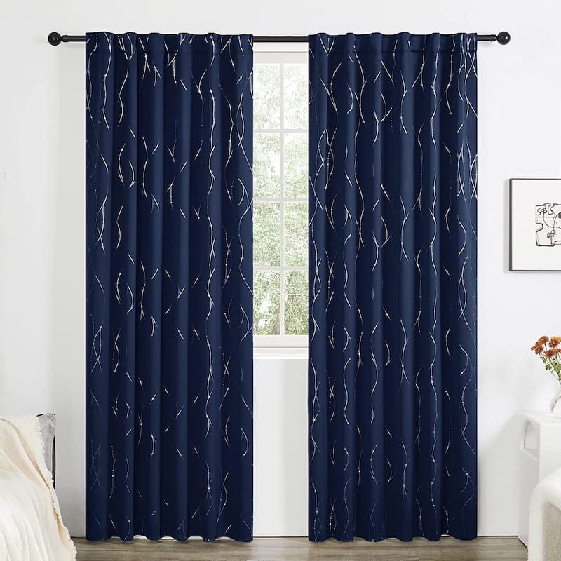 Deconovo Back Tab Silver Lines with Dots Curtain Panel Pairs(2 Panel)
